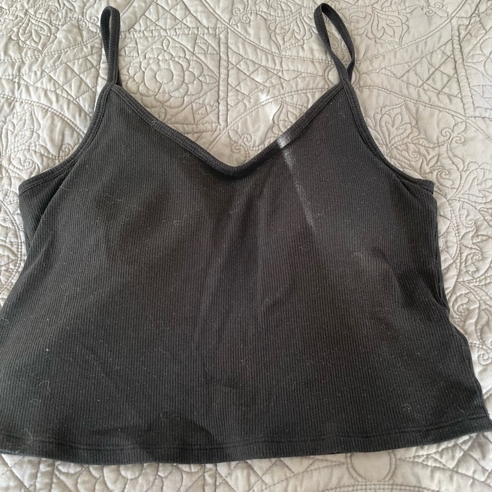 PINK black crop tank with built in bra